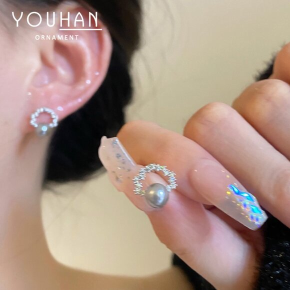 S925 Sterling Silver Pearl Korean & Japanese Chic design Eearrings - Picture 1 of 7